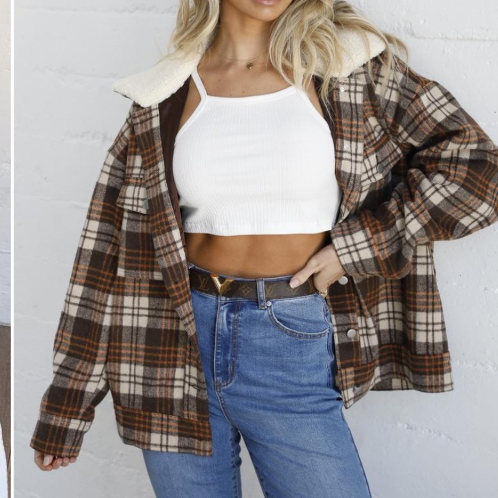 Tiger Mist Brown Plaid Shacket